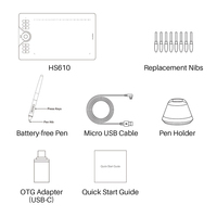 HUION-Tablet graficzny HS610, rysik, tilt, OTG, bez baterii, dla systemu Android, windows, macOS, pióro cyfrowe 6